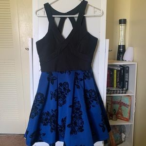 PROM/HOCO blue & black floral dress